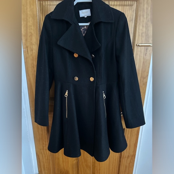 Laundry Shelli Segal Black Double Breasted Fit & Flare Wool Button Overcoat M - Picture 7 of 7